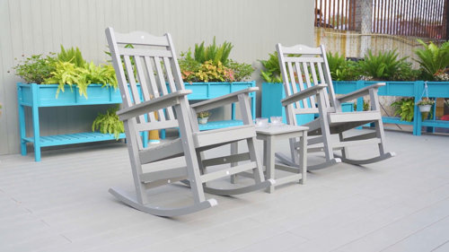 Lark Manor Leiser Plastic Rocking Adirondack Chair Set Reviews